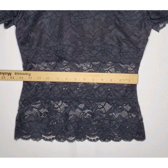 Guess Sheer Lace Top Women XS Black Mock Zip Vtg Y2K Romantic Going-Out Coquette - Picture 7 of 7